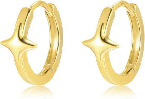 Small Gold Hoop Earrings for Women 925 Sterling Silver Post 14K Gold Plated Lightweight Hypoallergenic Star Huggie Earrings for Women