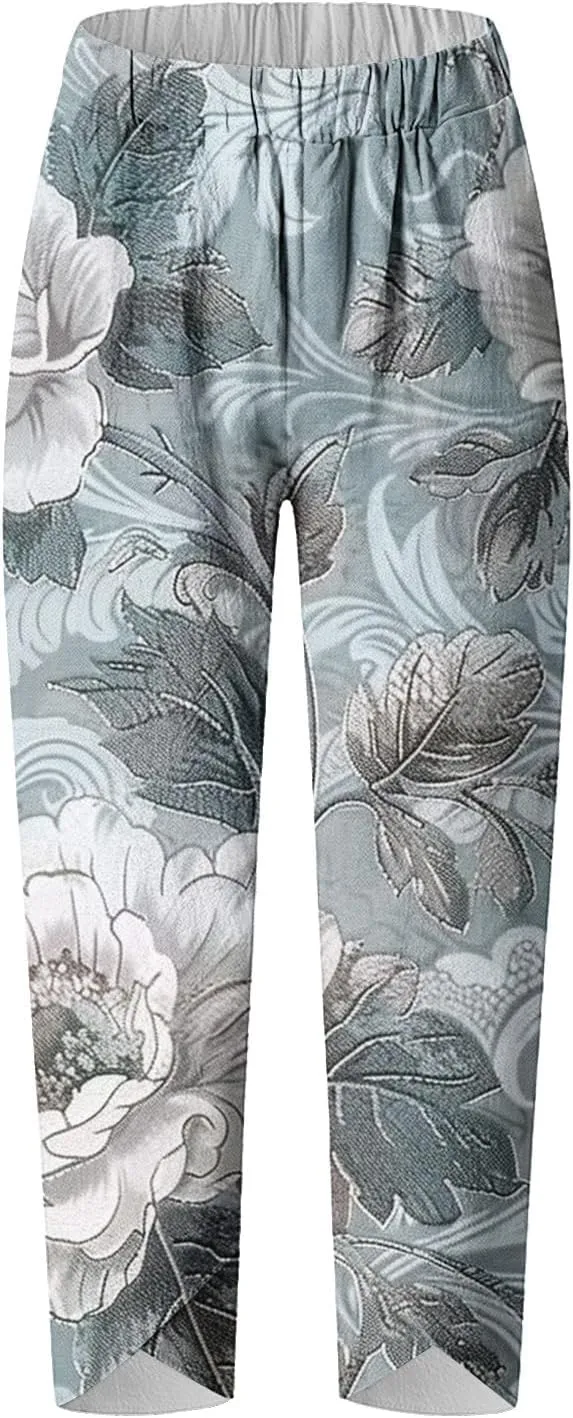 Soft Stretch Capri Pants Women's Summer Casual Yoga Lounge Wear High Waisted Wide Leg Trousers
