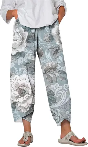 Soft Stretch Capri Pants Women's Summer Casual Yoga Lounge Wear High Waisted Wide Leg Trousers