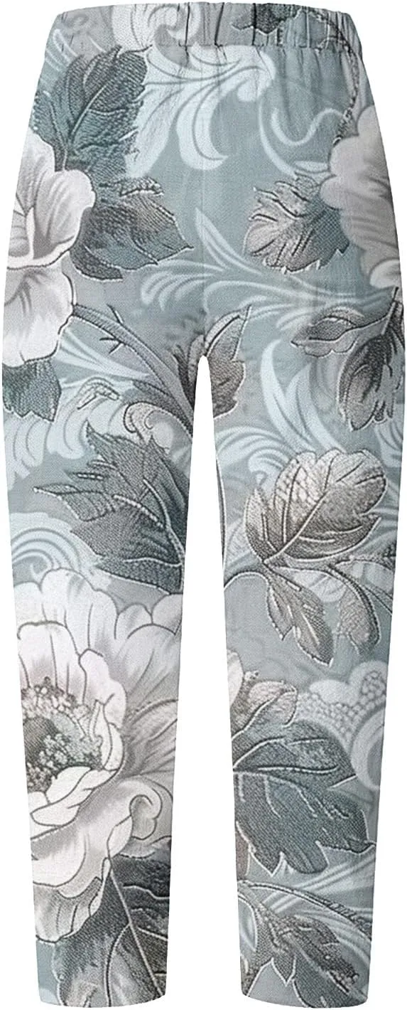 Soft Stretch Capri Pants Women's Summer Casual Yoga Lounge Wear High Waisted Wide Leg Trousers