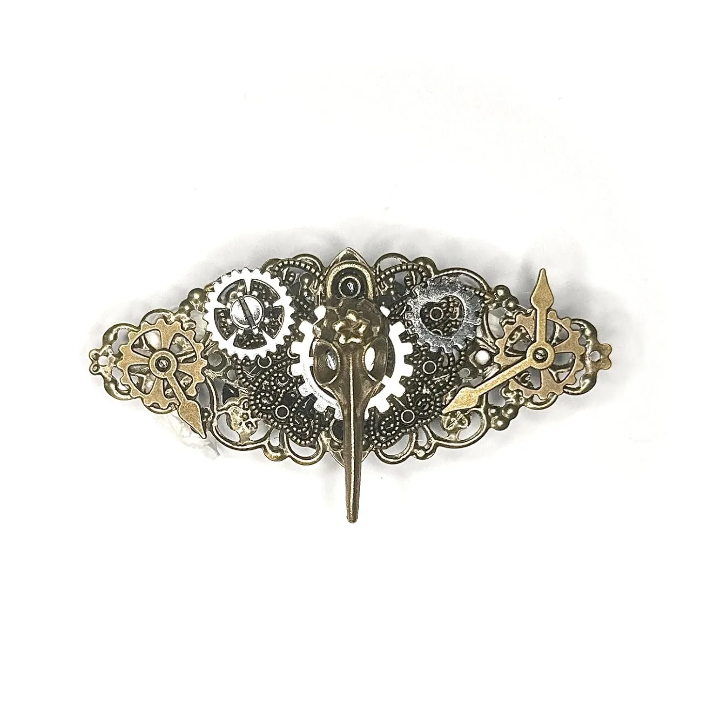 Steampunk Gothic Gear Two Way French Barrette Brooch Pin and Alligator Hair Clip Set Vintage Bronze Tone