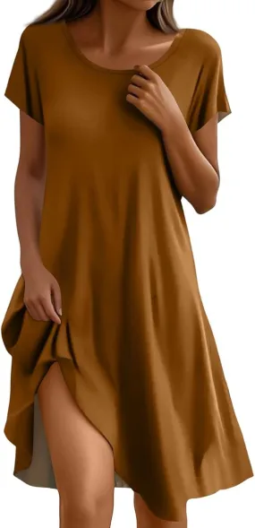 Summer Dresses for Women 2025 Casual Crewneck Beach Floral Tshirt Dress Short Sleeve Mini Dresses Flowy Sundresses