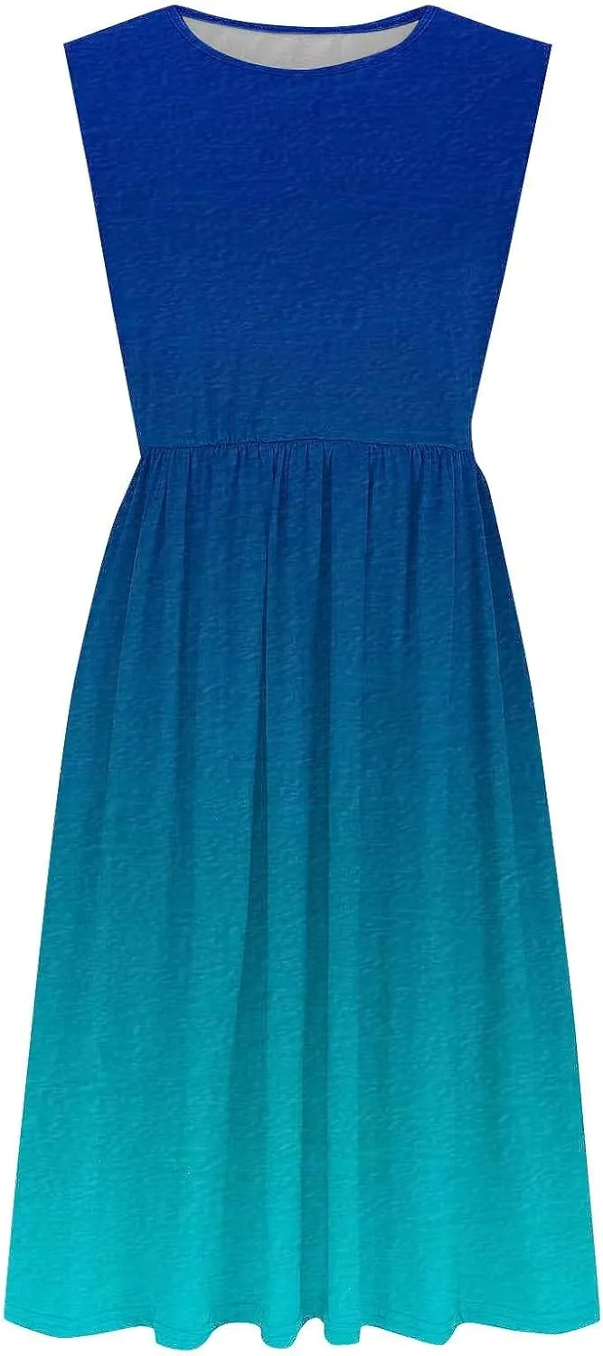 Summer Dresses for Women Casual A-Line Flowy Sleeveless Midi Dress Vintage Floral Print Pleated Beach Sundress 2025