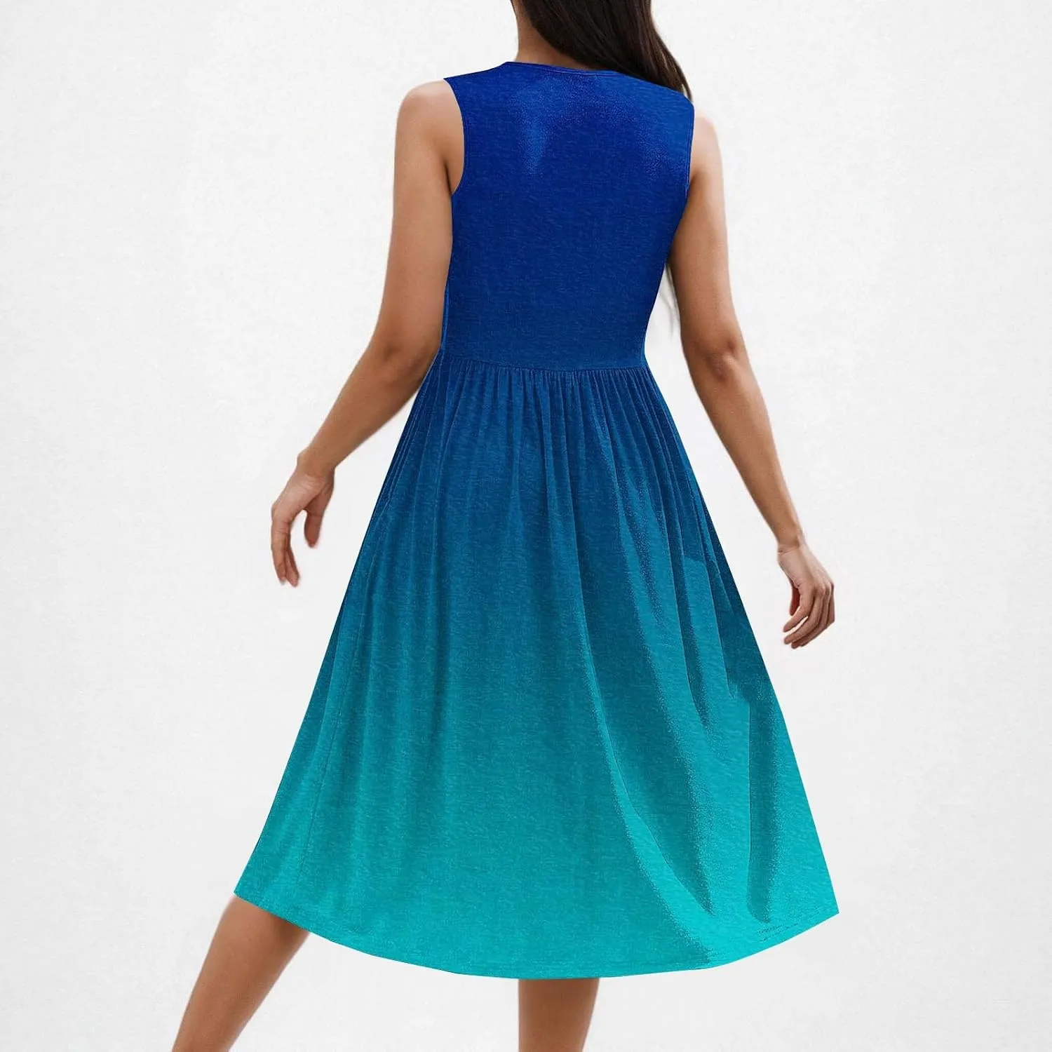 Summer Dresses for Women Casual A-Line Flowy Sleeveless Midi Dress Vintage Floral Print Pleated Beach Sundress 2025