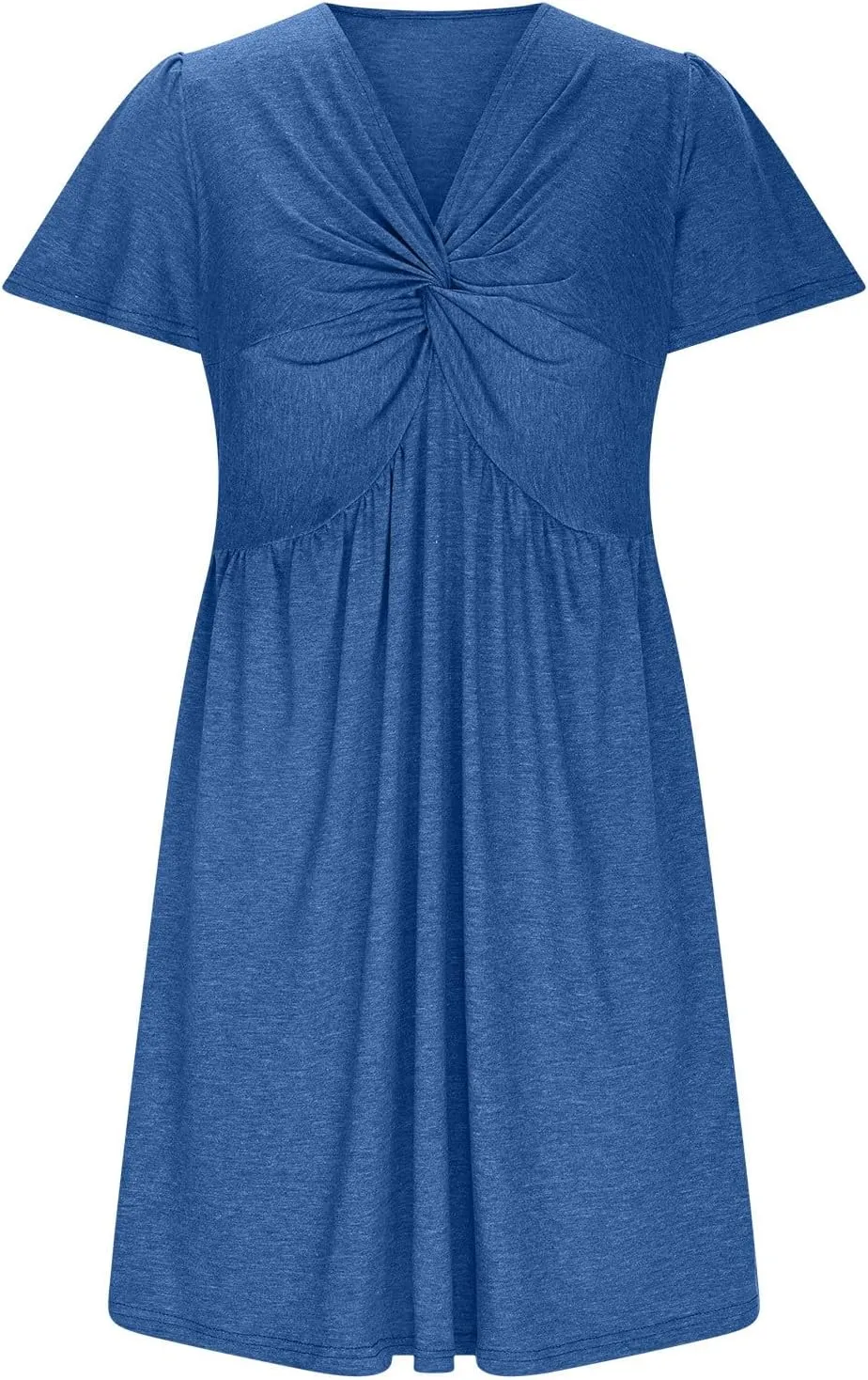 Summer Dresses for Women Short Sleeve Casual Sundress Solid Color Loose Fit V-Neck Pleated Vacation Beach Dress