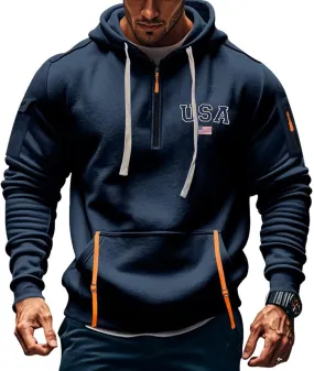 Sweatshirt Men 1/4 Zip Running Athletic Cool Drawstring Hoodies for Men Basic Stylish Sweatshirt with Pockets