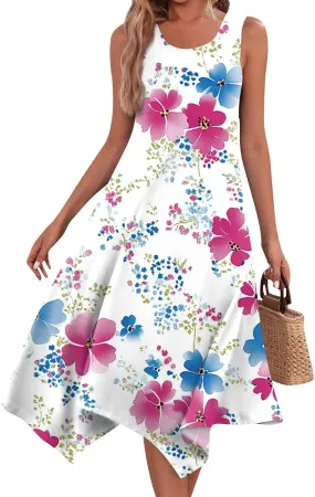 Tank Dress for Women Summer Midi Sleeveless Irregular Hem Midi Dress U-Neck Semi Formal Dresses A Line with Pockets