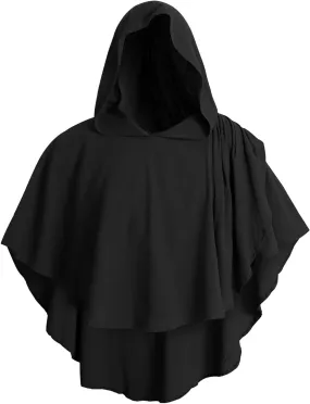 UQJE Medieval Hooded Cowl Post Apocalyptic Shawl Scarf Shaman Cowl Renaissance Hooded Shawl-Black