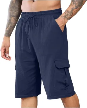 Vickyleb Men's Cotton Shorts 7 Inch Inseam Stretch Drawstring Golf Shorts Lightweight Casual Outdoor Work Shorts