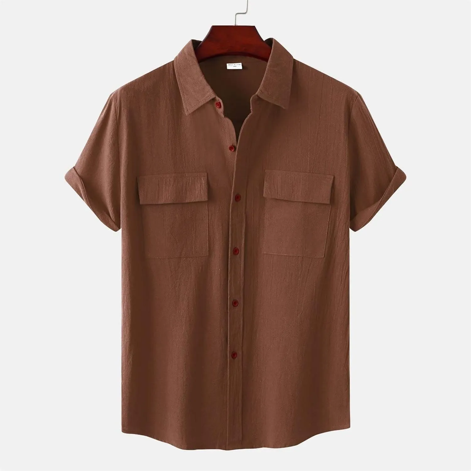 Wankang Mens Casual Button-Down Shirts Short Sleeve Linen Collared Pockets T-Shirts Summer Beach Hawaiian T Shirt for Men