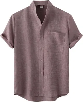 Wankang Mens Summer Casual Linen Shirts Short Sleeve Button Up Beach T Shirts Collared Tees Pocket Hawaiian Shirt for Men