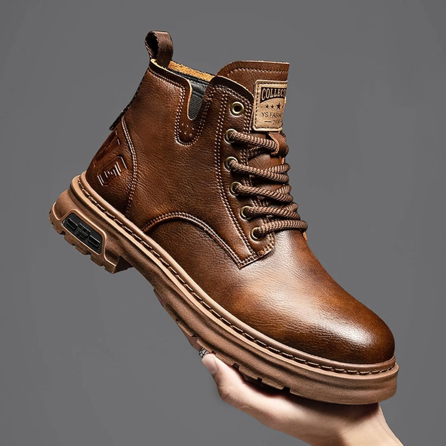 Water Proof Ankle Boots For Men Warm And Wear Thick Soled Classic Fashionable Lace Up Round Toe Mid Ankle Boots For Cool Boys Mens Walking Standing Working