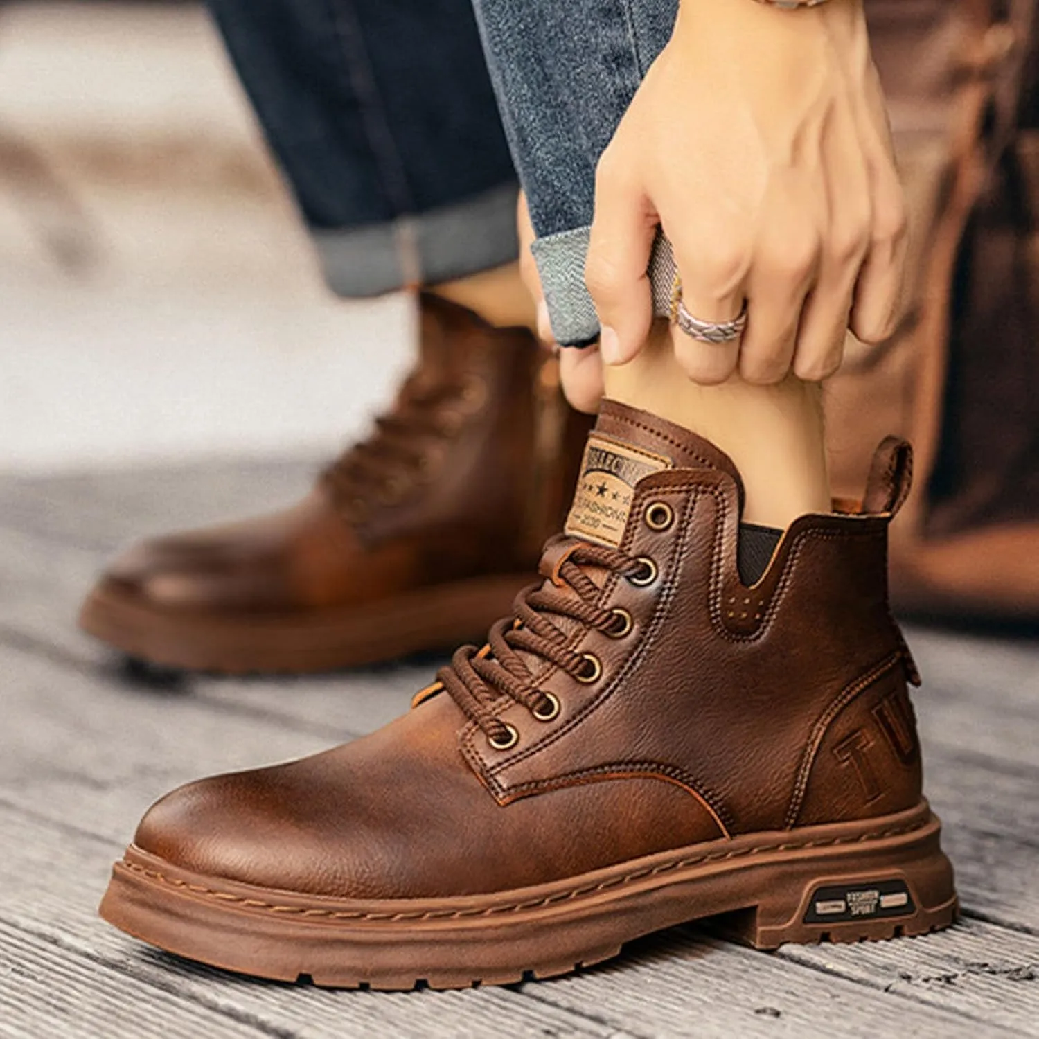 Water Proof Ankle Boots For Men Warm And Wear Thick Soled Classic Fashionable Lace Up Round Toe Mid Ankle Boots For Cool Boys Mens Walking Standing Working