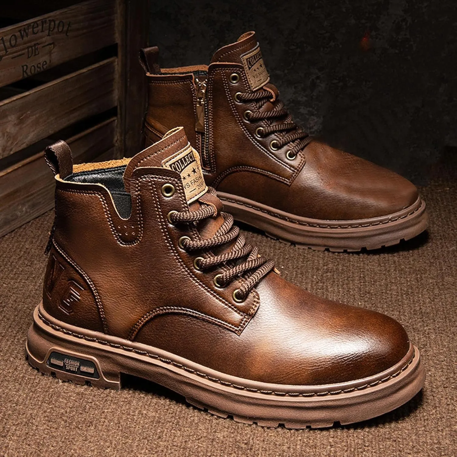 Water Proof Ankle Boots For Men Warm And Wear Thick Soled Classic Fashionable Lace Up Round Toe Mid Ankle Boots For Cool Boys Mens Walking Standing Working