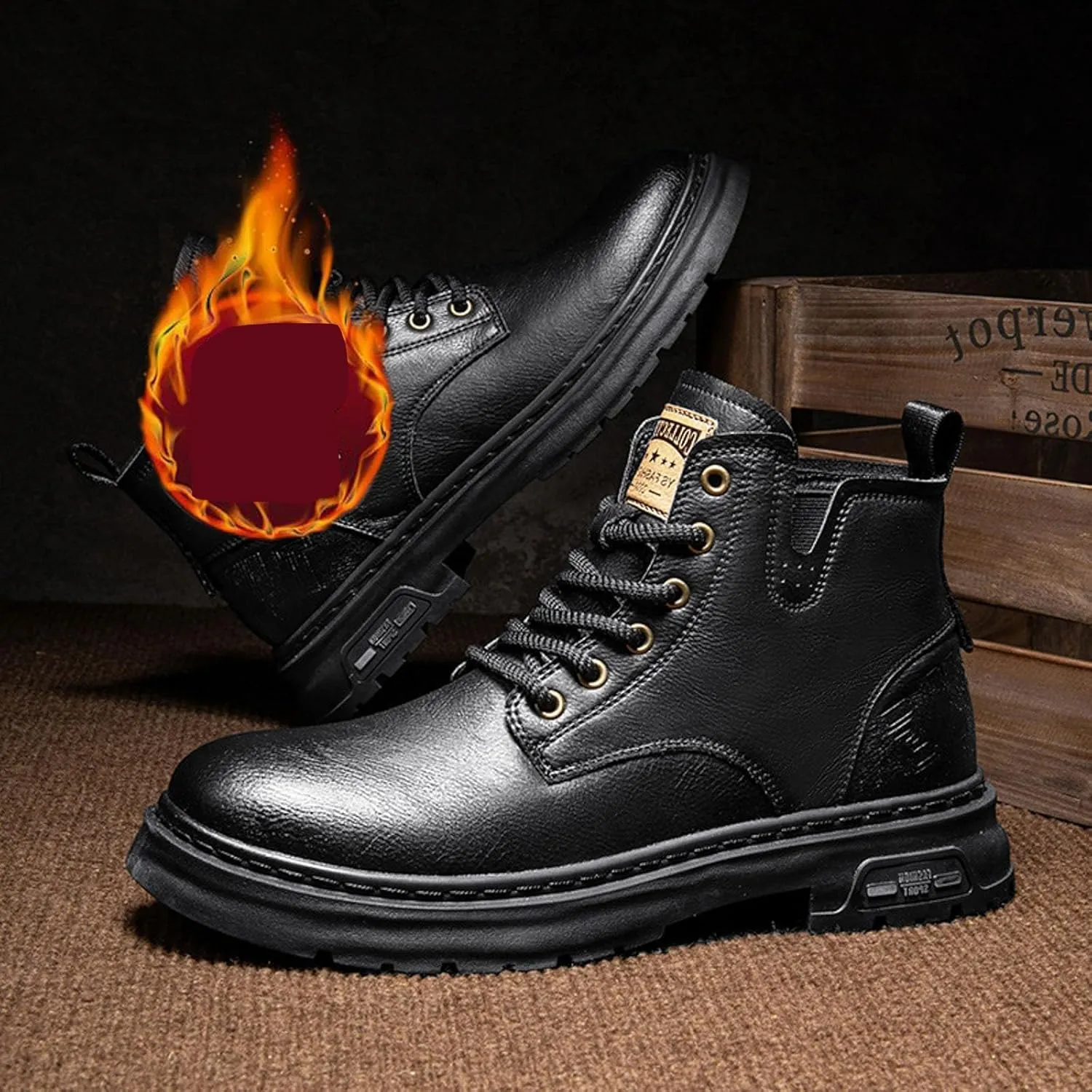 Water Proof Ankle Boots For Men Warm And Wear Thick Soled Classic Fashionable Lace Up Round Toe Mid Ankle Boots For Cool Boys Mens Walking Standing Working