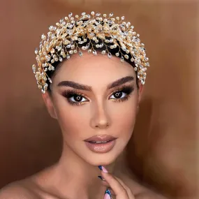 wedding headband bridal hair band rhinestone wedding hair accessories for brides (Gold)