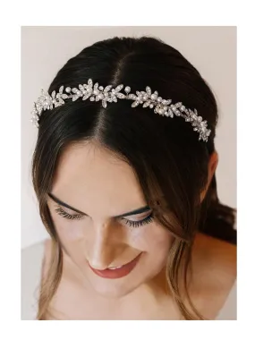 Wedding Headband for Bride Silver Bridal Headpiece Rhinestone Pearl Hair Accessories for Bridesmaid Flower Girl