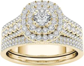 Wedding Rings Set for Women,925 Sterling Silver Bridal Rings Sets for Couple Gold plated Cubic Zirconia Halo Engagement Ring