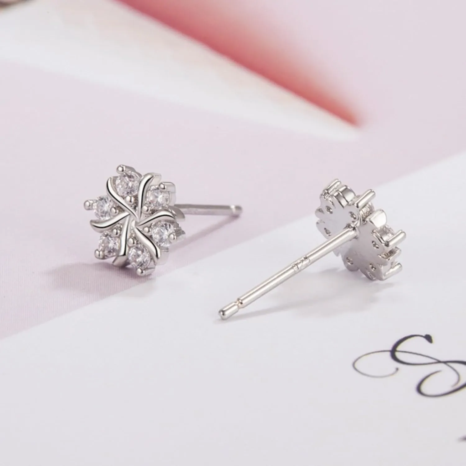 White Gold Plated Clear Cubic Zirconia Stud Earrings,925 Sterling Silver Stud Earrings for Women Jewelry Gift for Mother Wife