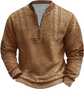 Whitecloths Life Clothing Men Quarter Zip Pullover Sweatshirt Winter Vintage Knit Print Zip-up Sweatshirt Tops