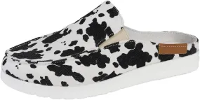 Women Canvas Slip On Lightweight Mule Sneaker,Summer Fashion Back Flats Walking Shoes Closed Round Toe Low Top Casual Loafer Comfort Leopard Print Flat Slippers,Non-Slip Sneakers 2025