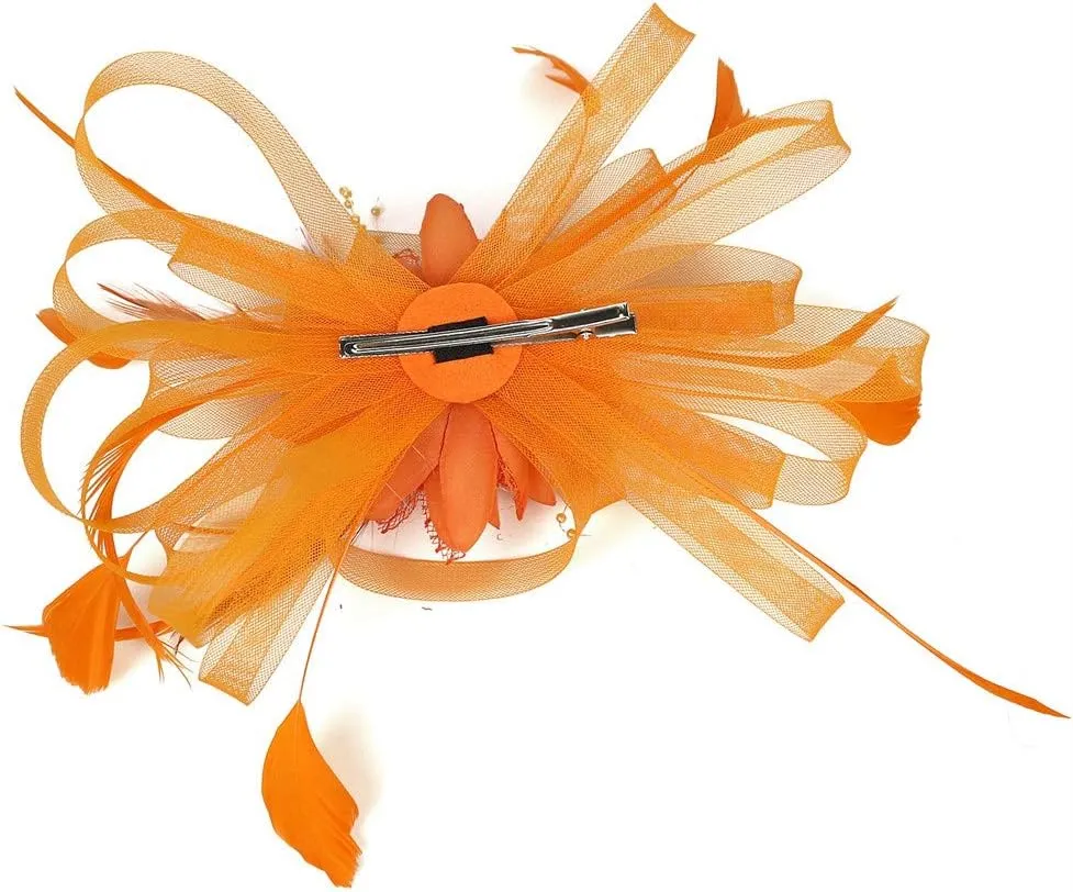 Women Fascinator Feather Flower Hair Clip Pin Brooch Corsage Bridal Headband Derby Hat Cocktail Tea Party Wedding