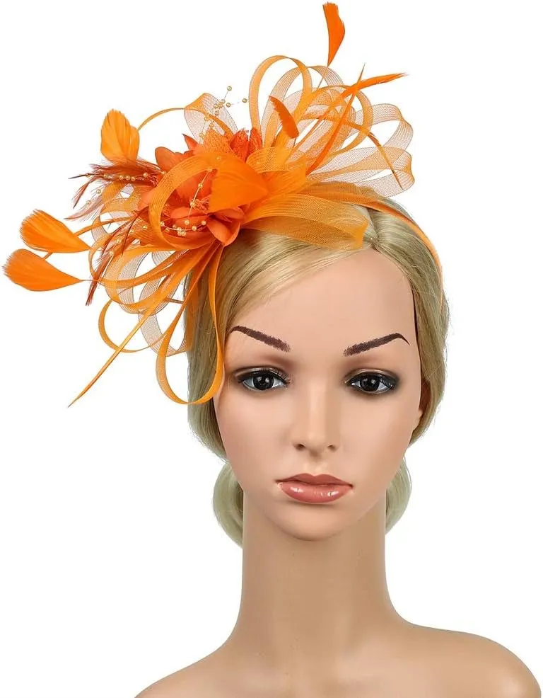 Women Fascinator Feather Flower Hair Clip Pin Brooch Corsage Bridal Headband Derby Hat Cocktail Tea Party Wedding