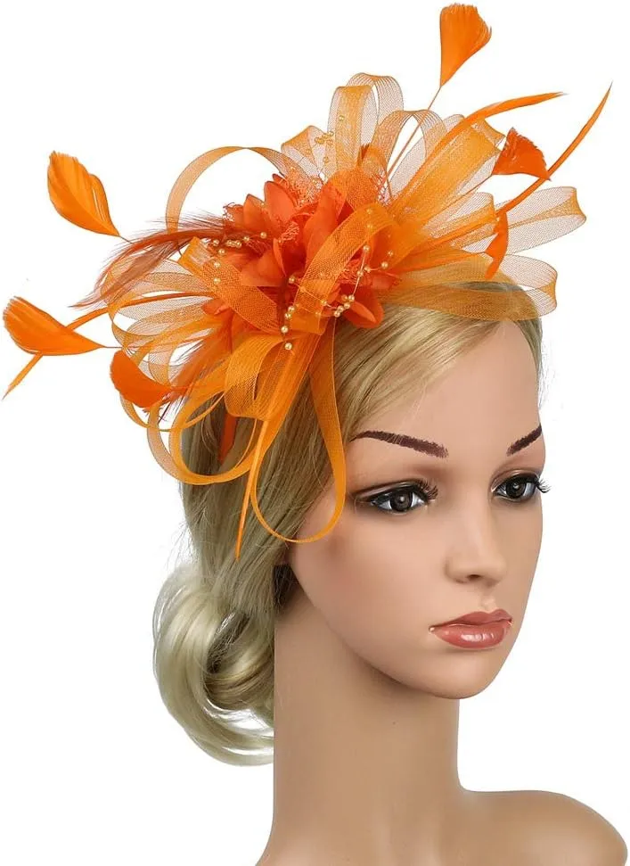 Women Fascinator Feather Flower Hair Clip Pin Brooch Corsage Bridal Headband Derby Hat Cocktail Tea Party Wedding