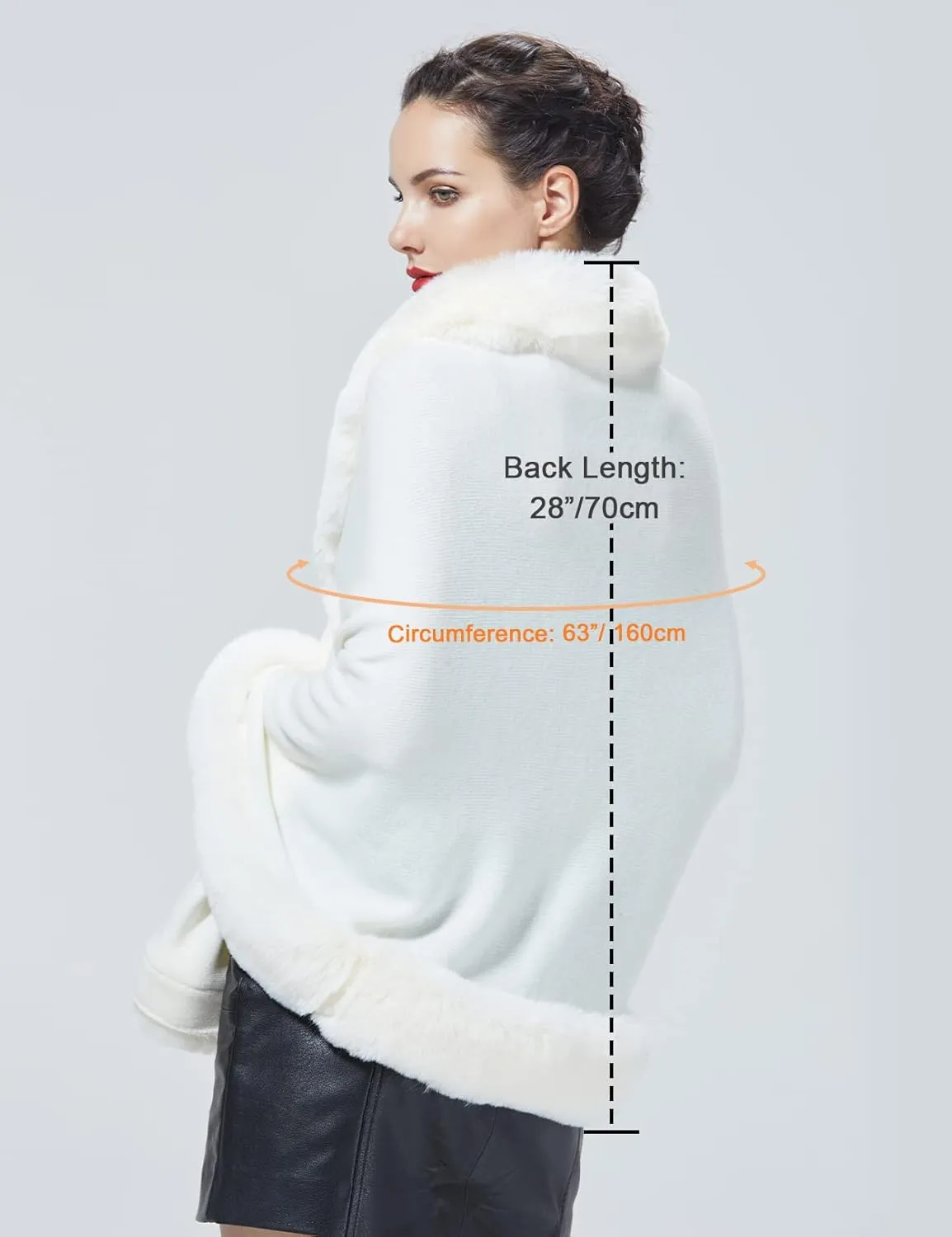 Women Faux Fur Shawl Wrap Cape with Fur Trim Sleeveless Cardigan Dressy Cloak Winter Poncho Coat for Wedding