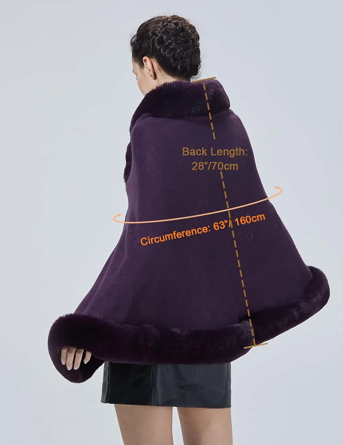 Women Faux Fur Shawl Wrap Cape with Fur Trim Sleeveless Cardigan Dressy Cloak Winter Poncho Coat for Wedding