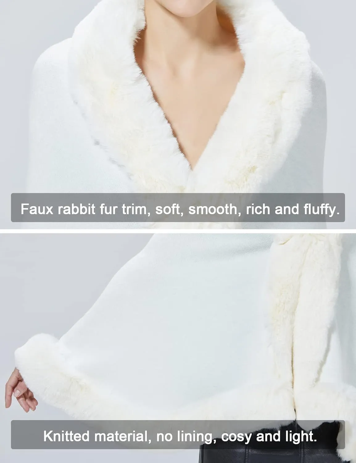 Women Faux Fur Shawl Wrap Cape with Fur Trim Sleeveless Cardigan Dressy Cloak Winter Poncho Coat for Wedding