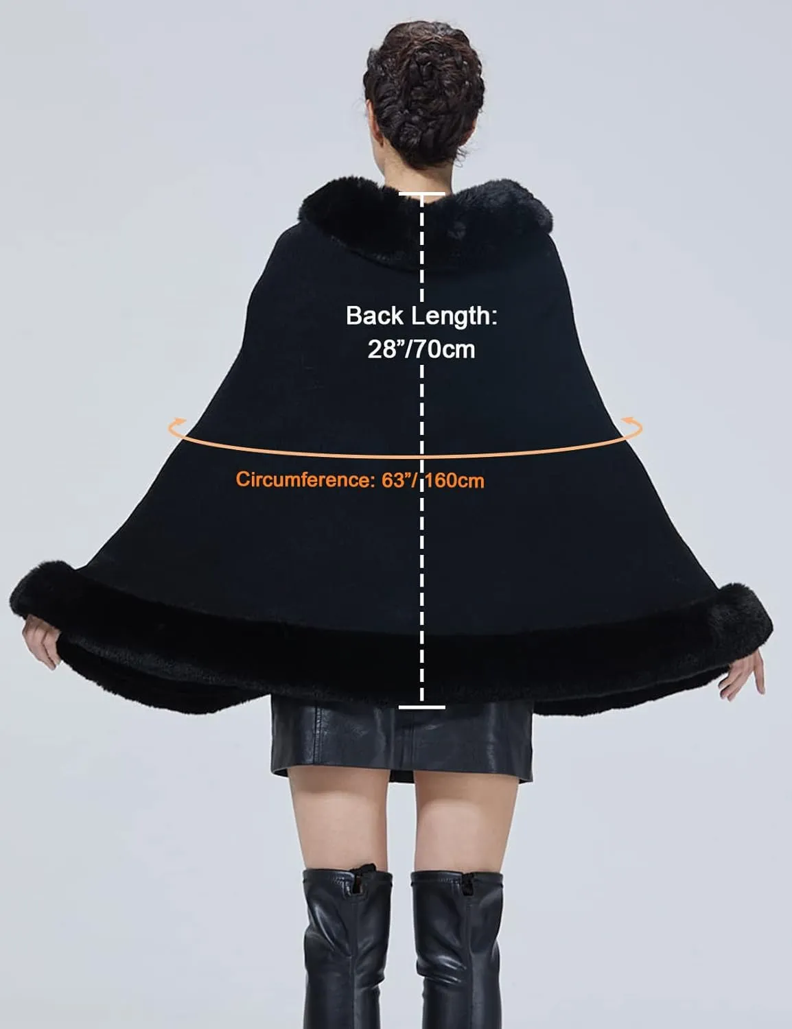 Women Faux Fur Shawl Wrap Cape with Fur Trim Sleeveless Cardigan Dressy Cloak Winter Poncho Coat for Wedding