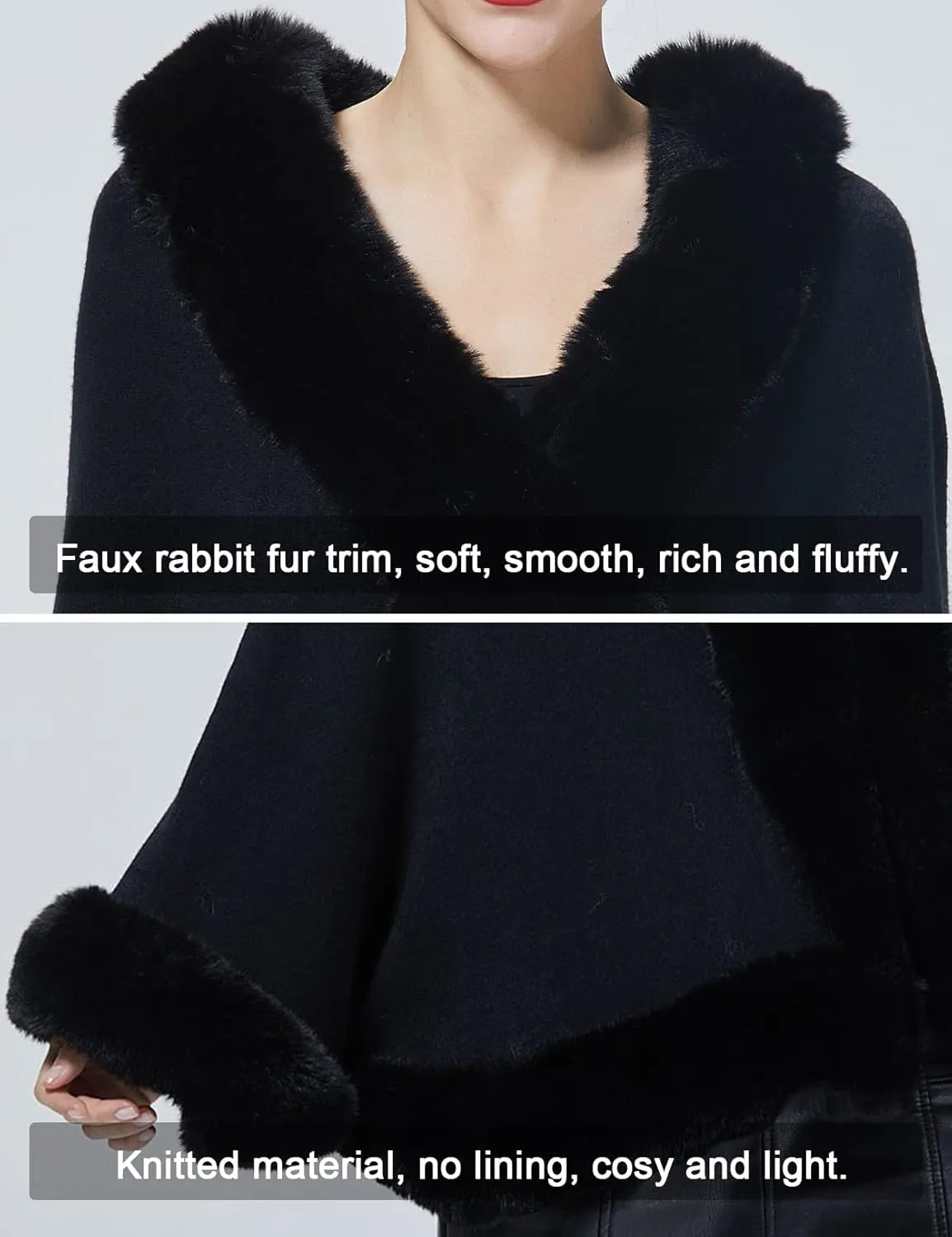 Women Faux Fur Shawl Wrap Cape with Fur Trim Sleeveless Cardigan Dressy Cloak Winter Poncho Coat for Wedding