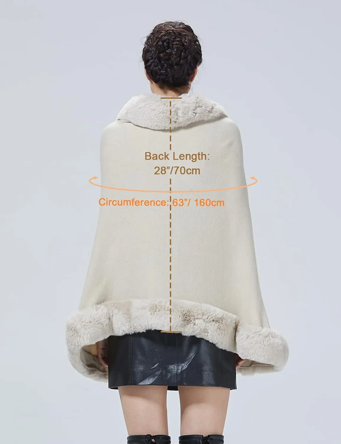 Women Faux Fur Shawl Wrap Cape with Fur Trim Sleeveless Cardigan Dressy Cloak Winter Poncho Coat for Wedding