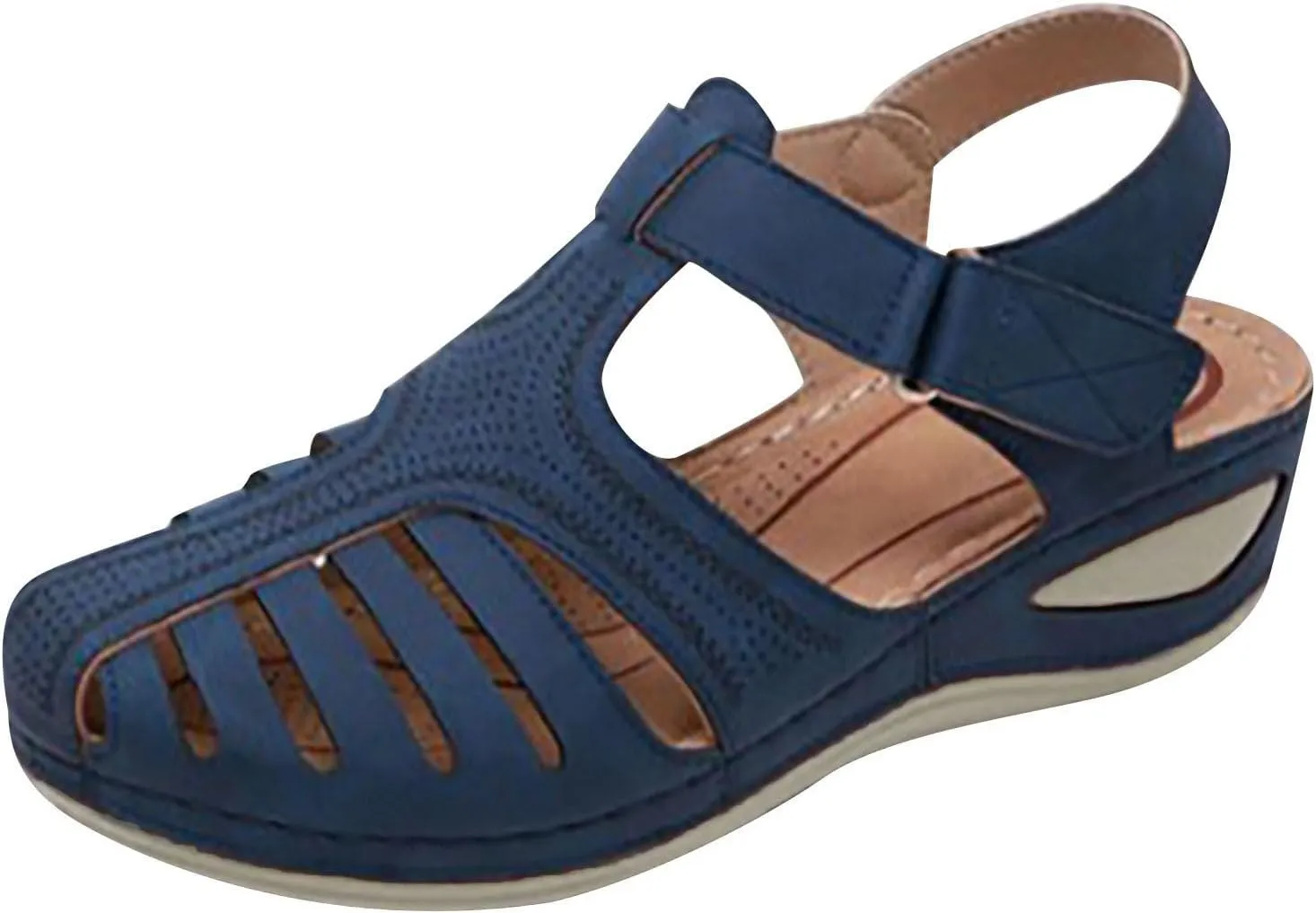 Womens Arch Support Orthopedic Sandals Adjustable Ankle Strap Wedge Sandals Summer Hollow Out Closed Toe Shoes