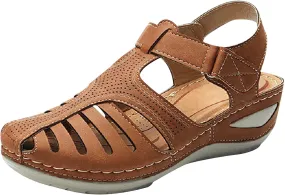 Womens Arch Support Orthopedic Sandals Adjustable Ankle Strap Wedge Sandals Summer Hollow Out Closed Toe Shoes