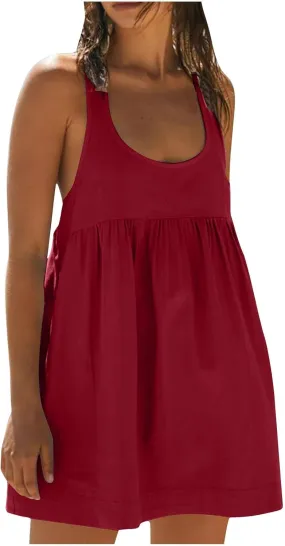 Womens Babydoll Tank Dress Scoop Neck Sleeveless Mini Dresses Summer Trendy Casual Loose Flowy Vacation Dress