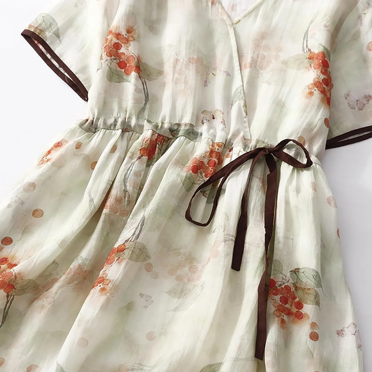 Womens Boho Floral Dresses Cotton Linen Short Sleeves Maxi Swing Dress, Summer Dress for Women 2024 Beach Sundress