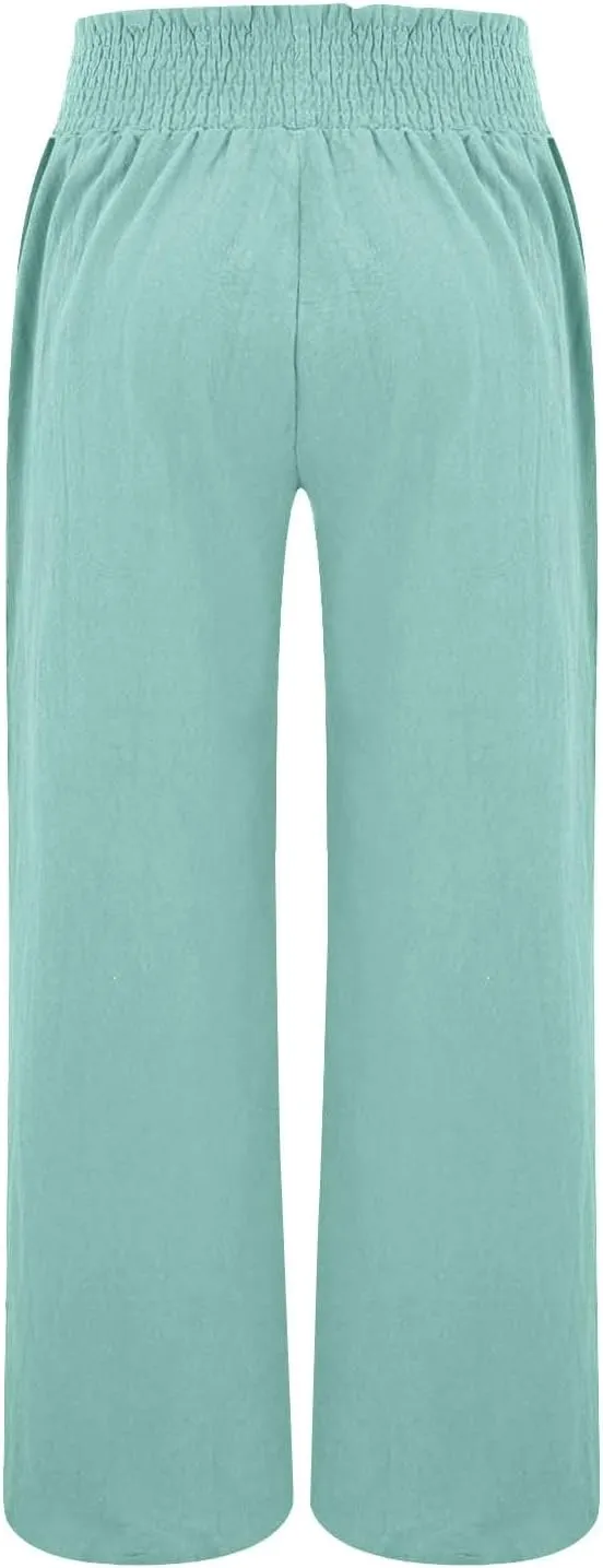 Women's Casual Loose Fit Wide-Leg Pants Ruffle Hem Smocked Waist Trousers Trendy Multiple Colors Pants for Daily Wear