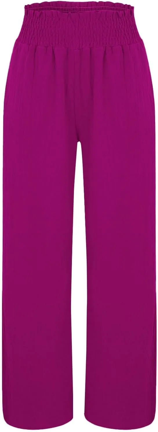 Women's Casual Loose Fit Wide-Leg Pants Ruffle Hem Smocked Waist Trousers Trendy Multiple Colors Pants for Daily Wear