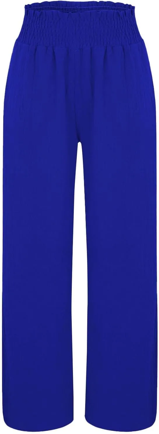 Women's Casual Loose Fit Wide-Leg Pants Ruffle Hem Smocked Waist Trousers Trendy Multiple Colors Pants for Daily Wear