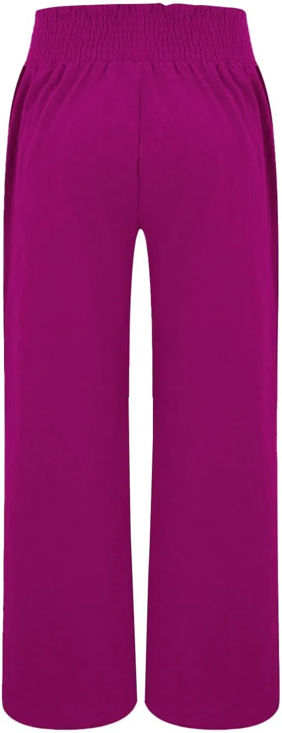 Women's Casual Loose Fit Wide-Leg Pants Ruffle Hem Smocked Waist Trousers Trendy Multiple Colors Pants for Daily Wear