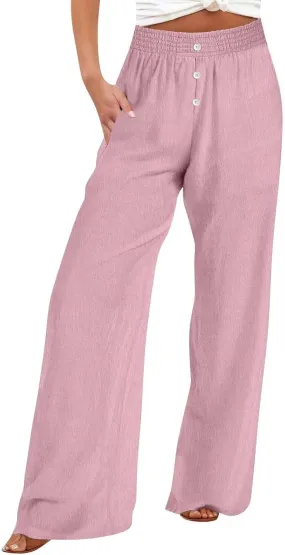 Women's Casual Loose Fit Wide-Leg Pants Ruffle Hem Smocked Waist Trousers Trendy Multiple Colors Pants for Daily Wear