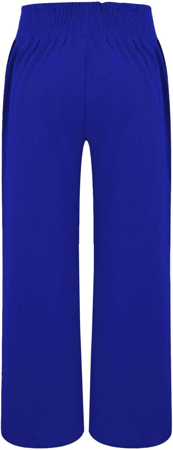 Women's Casual Loose Fit Wide-Leg Pants Ruffle Hem Smocked Waist Trousers Trendy Multiple Colors Pants for Daily Wear