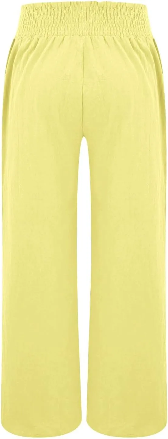 Women's Casual Loose Fit Wide-Leg Pants Ruffle Hem Smocked Waist Trousers Trendy Multiple Colors Pants for Daily Wear