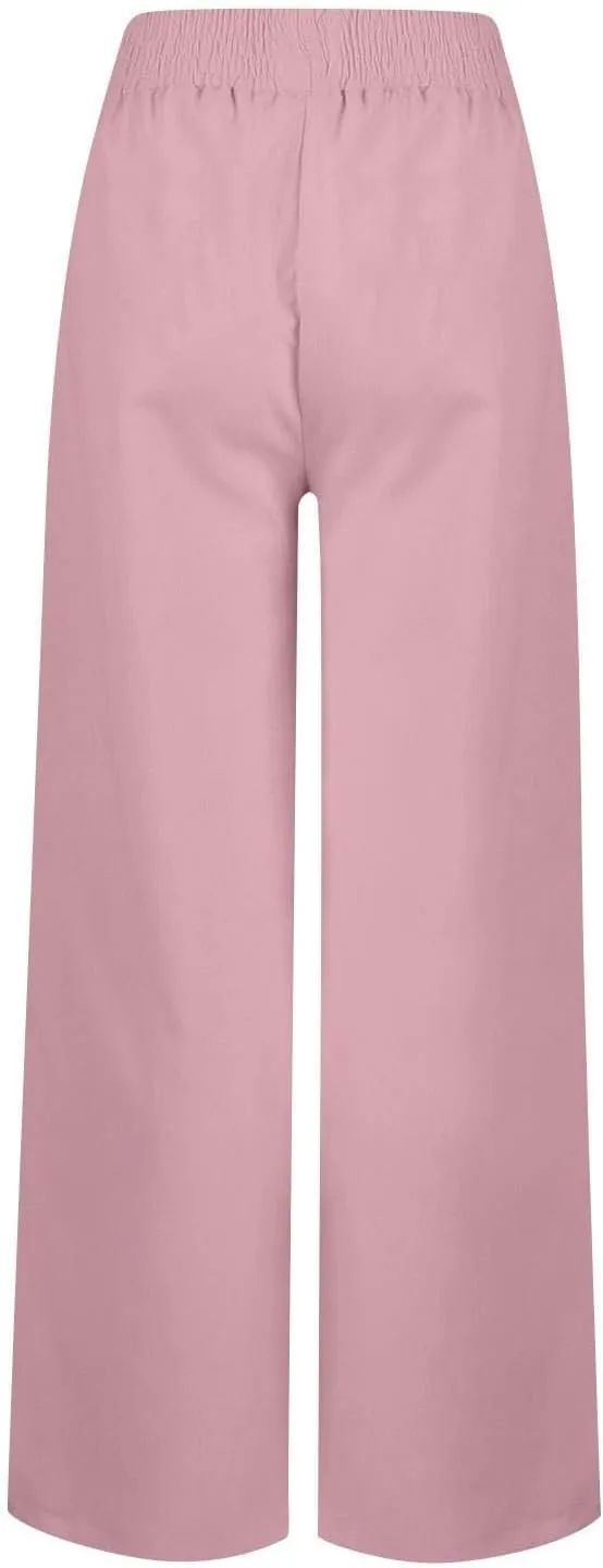 Women's Casual Loose Fit Wide-Leg Pants Ruffle Hem Smocked Waist Trousers Trendy Multiple Colors Pants for Daily Wear