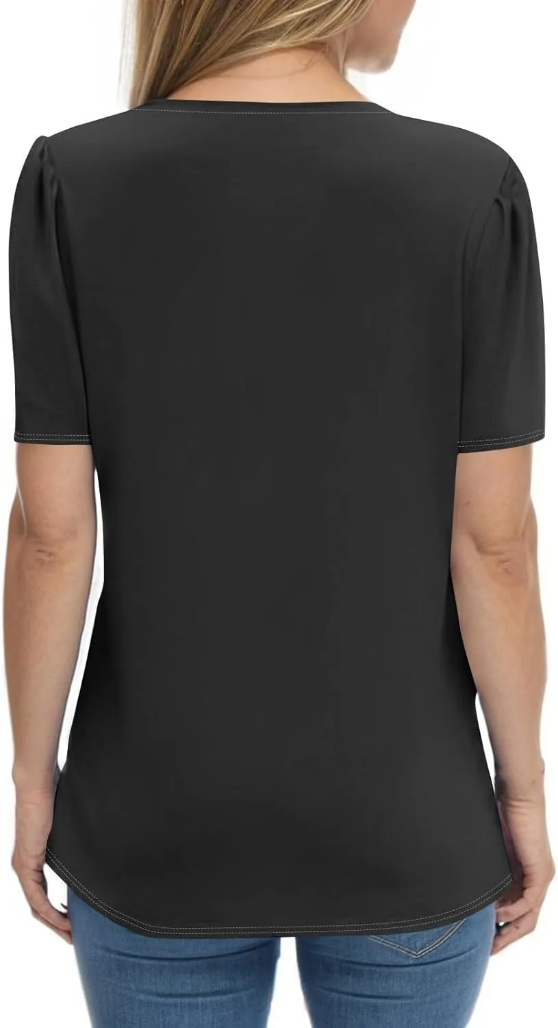 Women's Casual Short Sleeve Henley Shirt Stylish Button-Down V-Neck Top Lightweight and Comfortable for Everyday Wear
