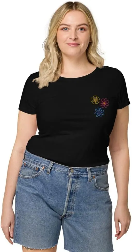 Womens Embroidered Spring Flowers Organic t-Shirt