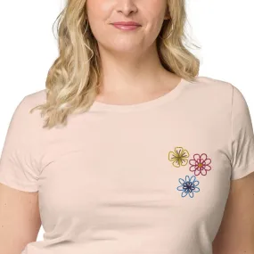 Womens Embroidered Spring Flowers Organic t-Shirt