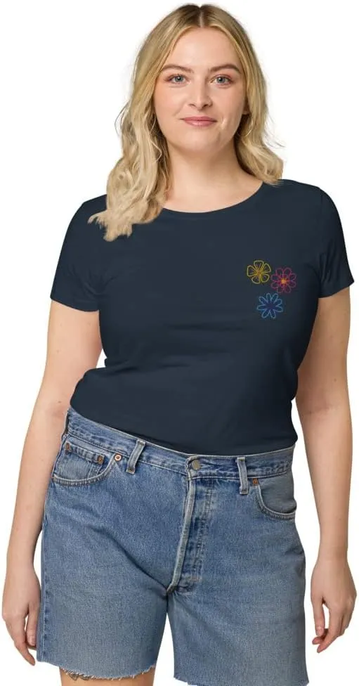 Womens Embroidered Spring Flowers Organic t-Shirt